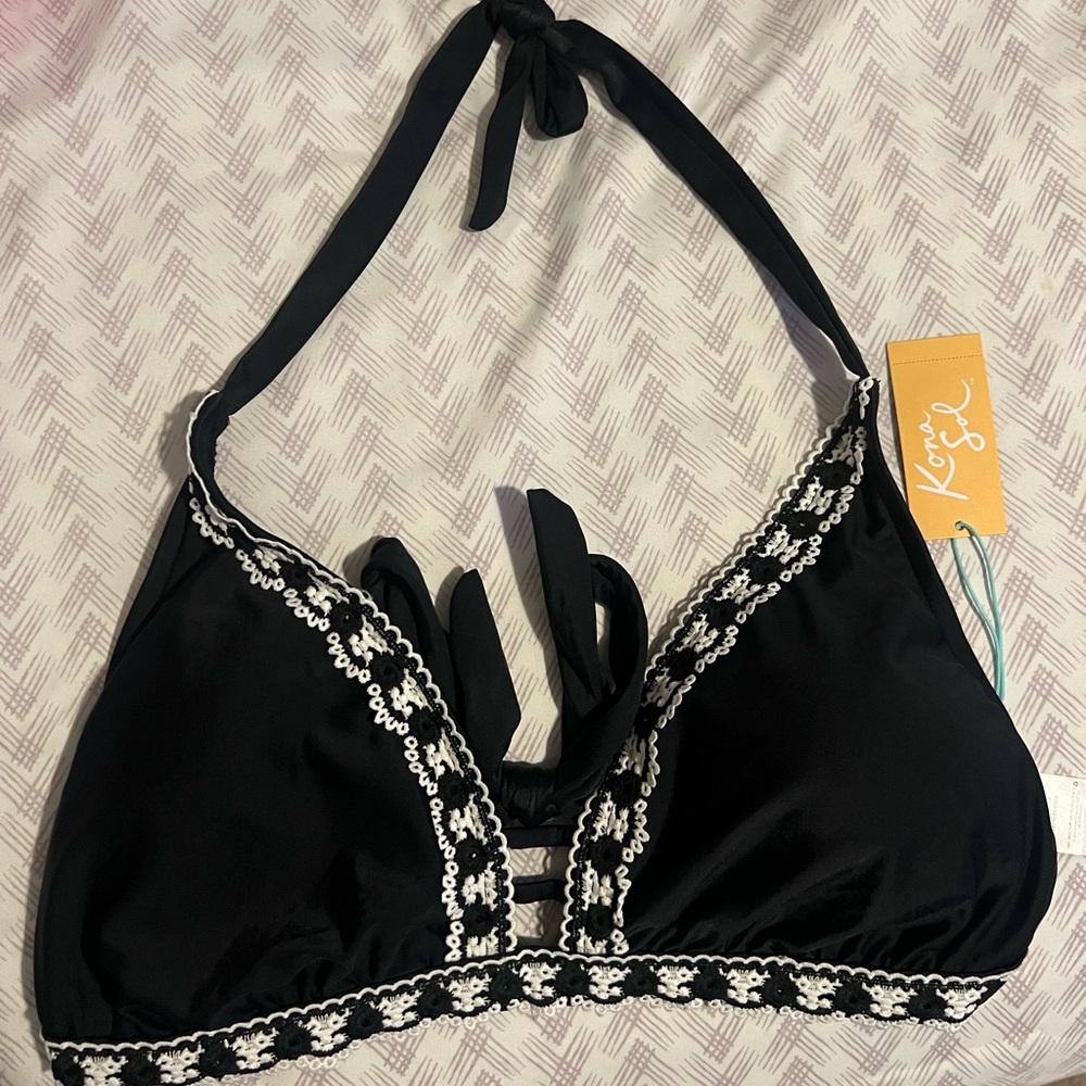 Kona Sol Black Bikini Top with White Accents